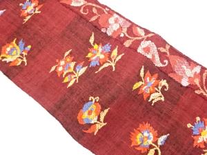 手織り真綿紬花唐草模様織出し名古屋帯